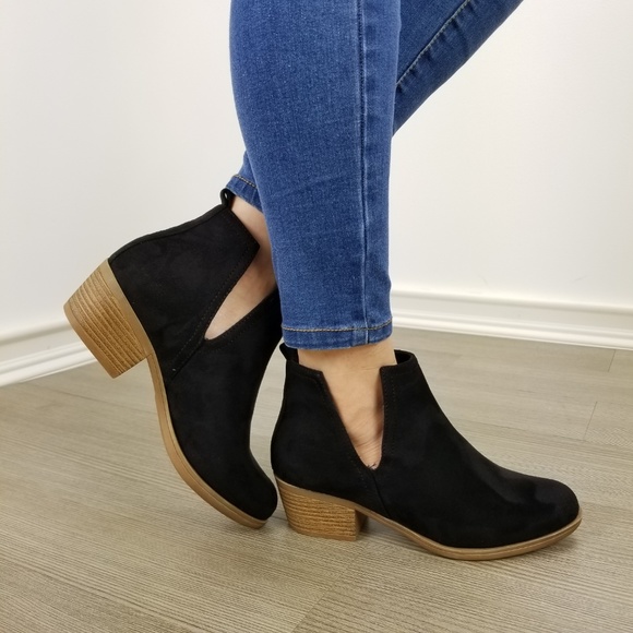 Shoes - Vegan Suede Cut Open Side Ankle Boots-FF